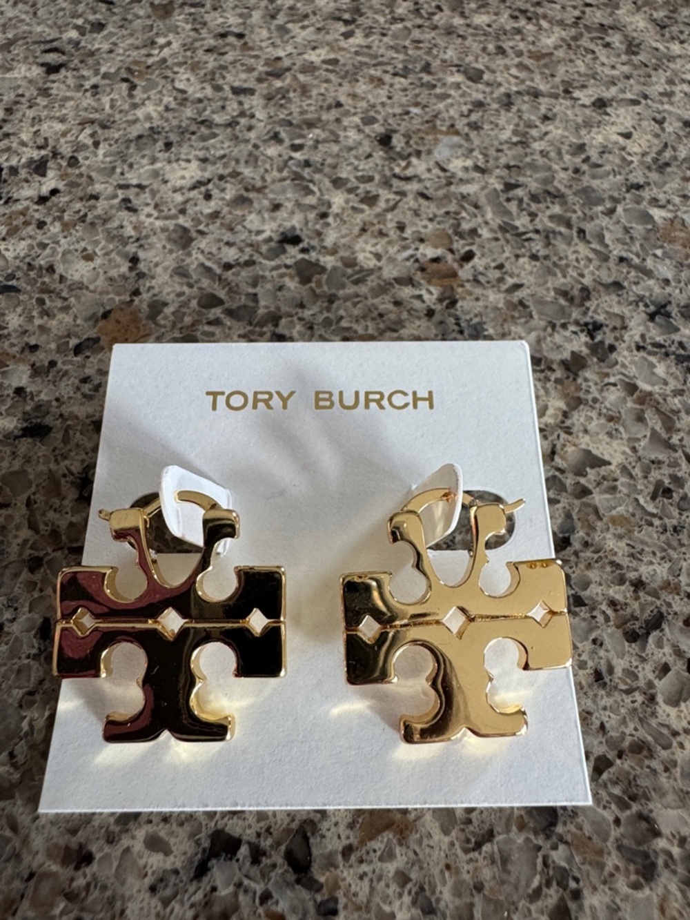 Tory Burch Shiny Gold Double-T Logo Earrings